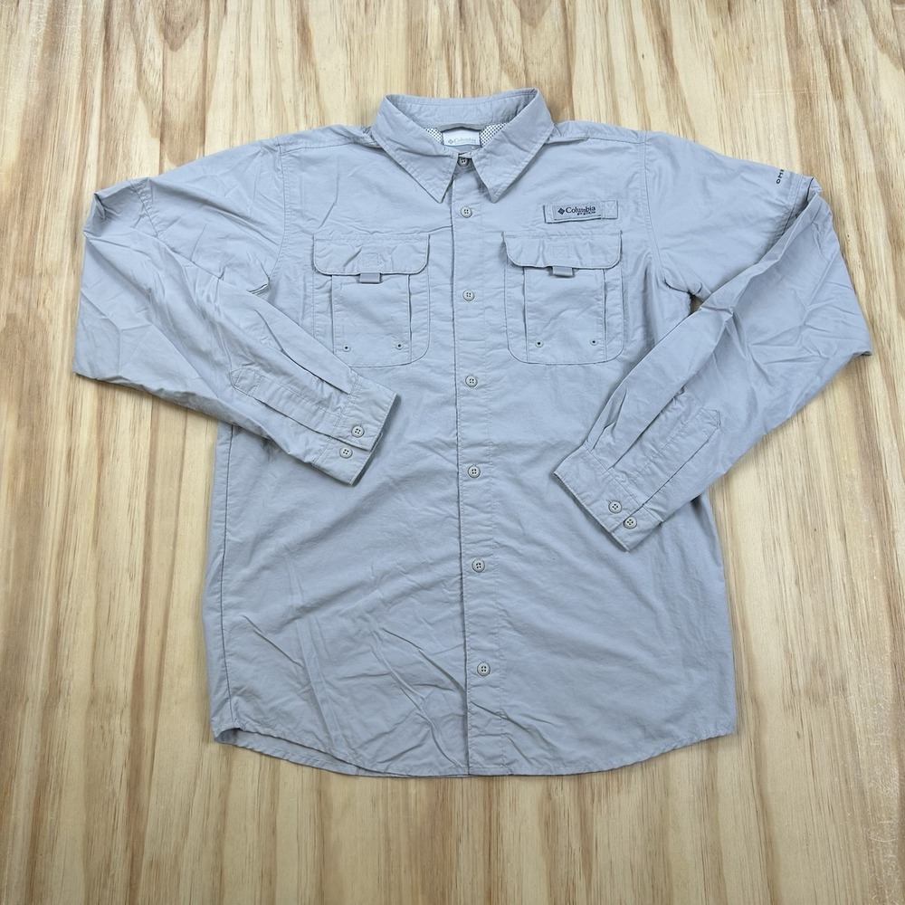 Columbia PFG Kids' Button Shirt Gray XL Omni-Shade Long Sleeve Fishing Outdoor